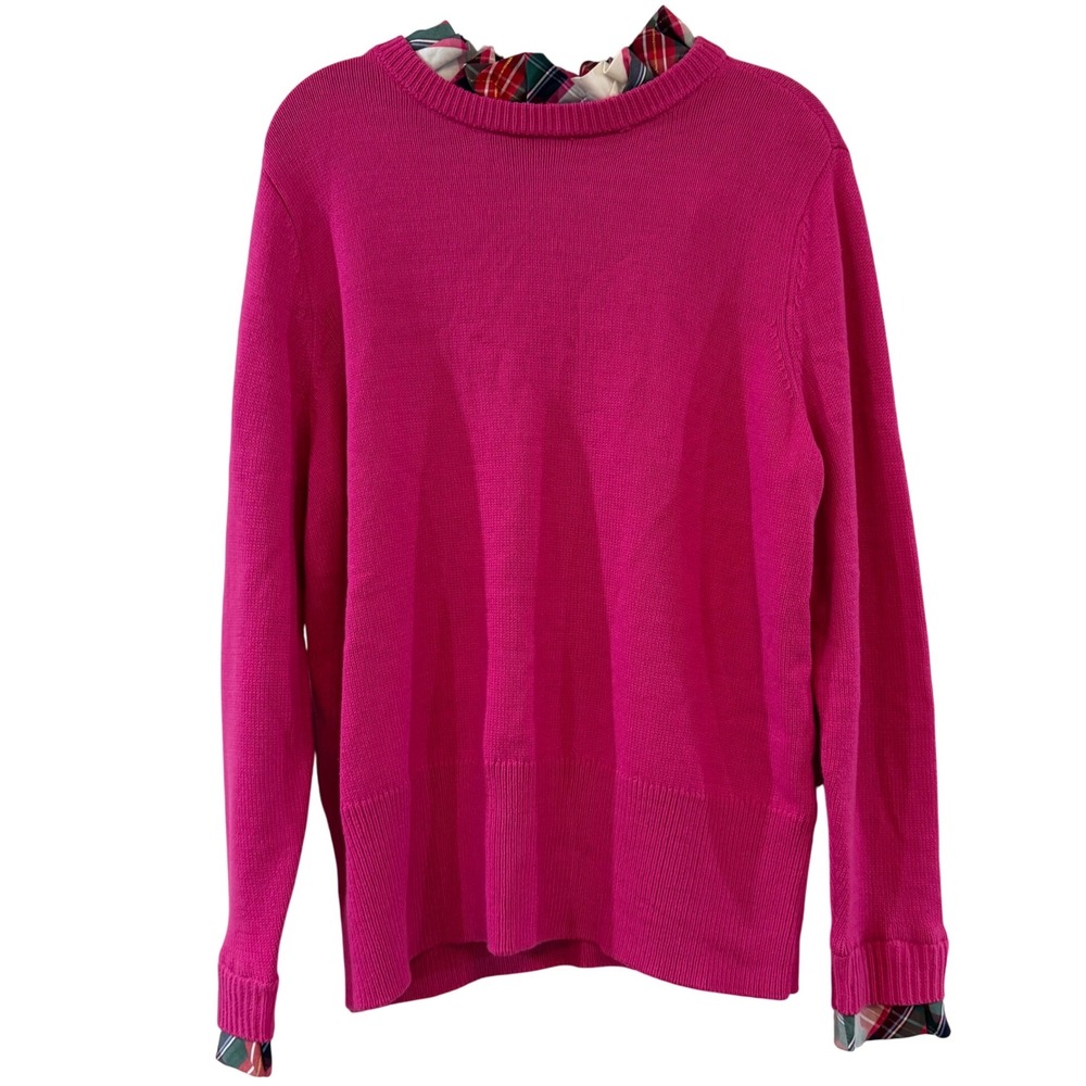 Crown & Ivy Pink Layered Look Plaid Collar Sweater 1X New With Tags sprig